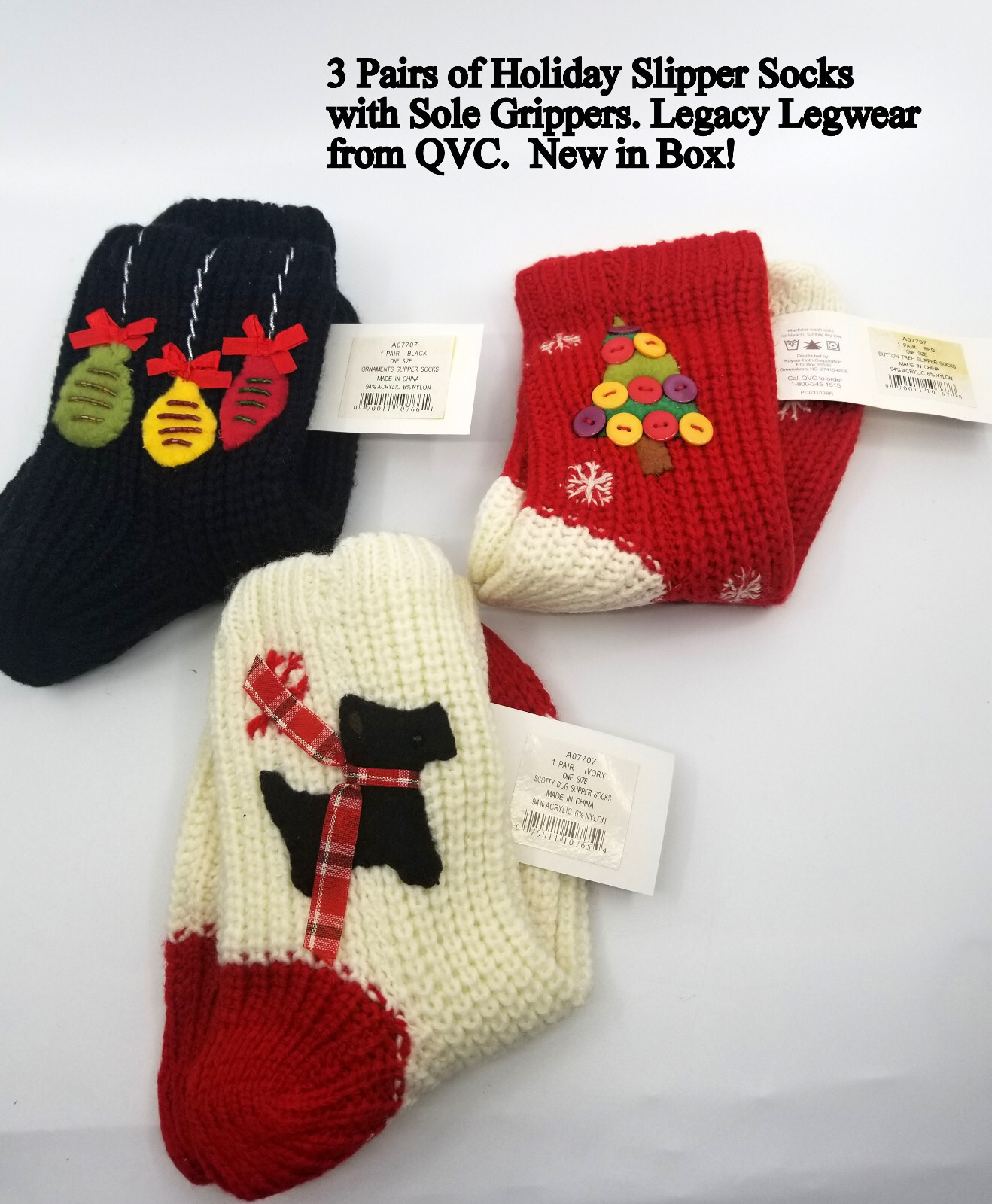 SAOLA Calzini pantofola per le vacanze nuovi in scatola legacy legwear QVC 3 paia con pinze per suola