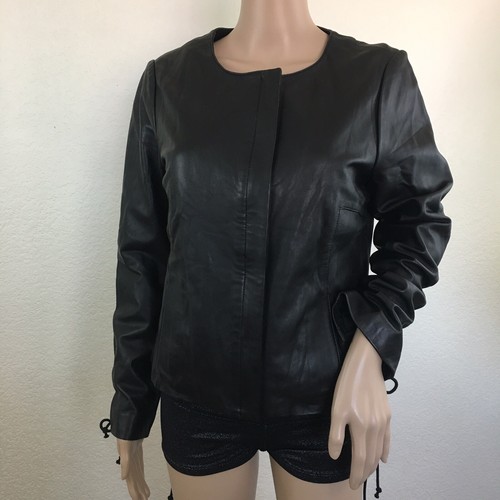 ECRU Black Moto Lambskin Leather Jacket 