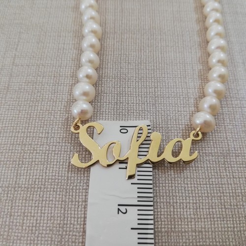 Collana di perle 5 millimetri di acqua dolce con nome in oro 18 kt lunga 44 cm - Foto 6 di 12