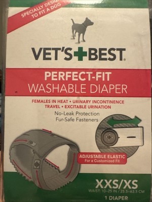Vet's Best Perfect-Fit Washable Dog Diaper | XXS/XS | Waist:10-25'' | 1 Diaper