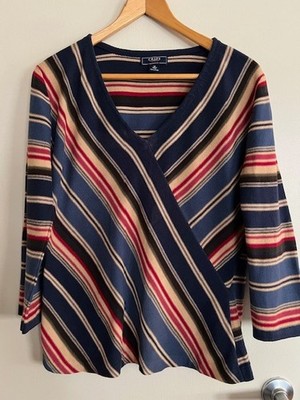 VTG Chaps Denim Ralph Lauren Serape Stripe Faux Wrap Sweater 100% Cotton Fits L