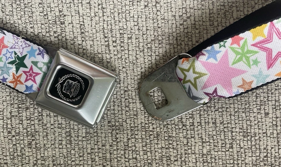 Seatbelt Belt VTG 00s Buckle Down GM Cadillac Colorful Stars Adjustable Strap - Image 2 of 4