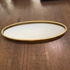 Vtg Oval Metal Wall Hanging Mirror 14x5 Gold Tone Metallic Leaf Like Frame Euc