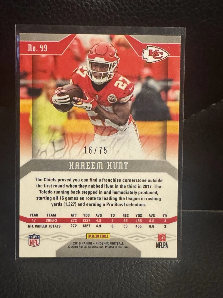 2018 Panini Phoenix Yellow /75 Kareem Hunt #49 - Image 2 of 2