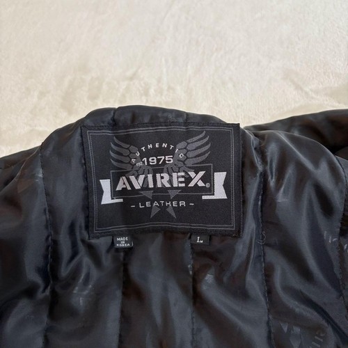 AVIREX Wolf Design Skórzana kurtka Czarna Odzież wierzchnia Bomberka Styl vintage Męska L - Zdjęcie 9 z 24