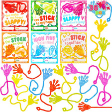 36 Pack Valentines Sticky Hands with Cards Classroom Party Favors Kids Gift Sets