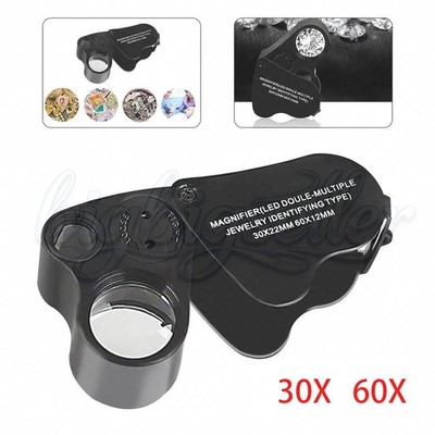 30X 60X Magnifying Magnifier Jewelers Diamonds Eye Jewelry Loupe Loop LED Lights