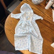 Vintage Baby Christening Gown And Bonnet Light Blue Floral
