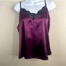 Y2K Whimsigoth Fairy Top Medium Silky Satin Indie Cami Tank Lace Trim Vampy Chic