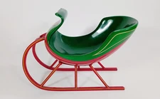 Vintage Teleflora Holiday Metal Sleigh Table Centerpiece / Bowl Red, Green, Gold