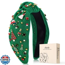 obeoby Christmas Headband for Women, Knotted Headbands with Chris