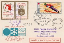 Poland-Balloon flight P/card comm 1972 Olympic Year and Winter Olympics 26.8.72
