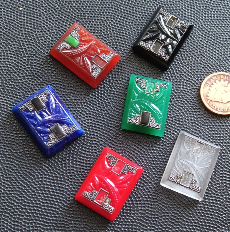 6    Vintage Czech Art DECO   figural   ART Glass   Jewelry pieces  CABOCHONS