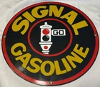 Vintage SIGNAL GASOLINE Ande Rooney Porcelain Enameled Metal Sign USA 11"