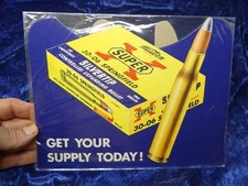 VTG DIE CUT WESTERN SUPER X SILVERTIP BULLET STORE DISPLAY EASEL BACK SIGN MINT!