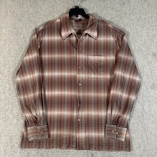 Vintage 1970s Disco Joel Cal Made Shirt XL Tan Polkadot Polyester Long Sleeve