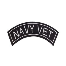 Large 12" NAVY VET Embroidered Rocker Patch - Black & White Biker Top Rocker