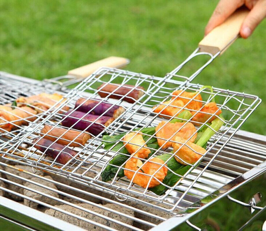 Stainless Steel Bbq Grill Folding Grilling Basket Home Barbecue Accessories Tool