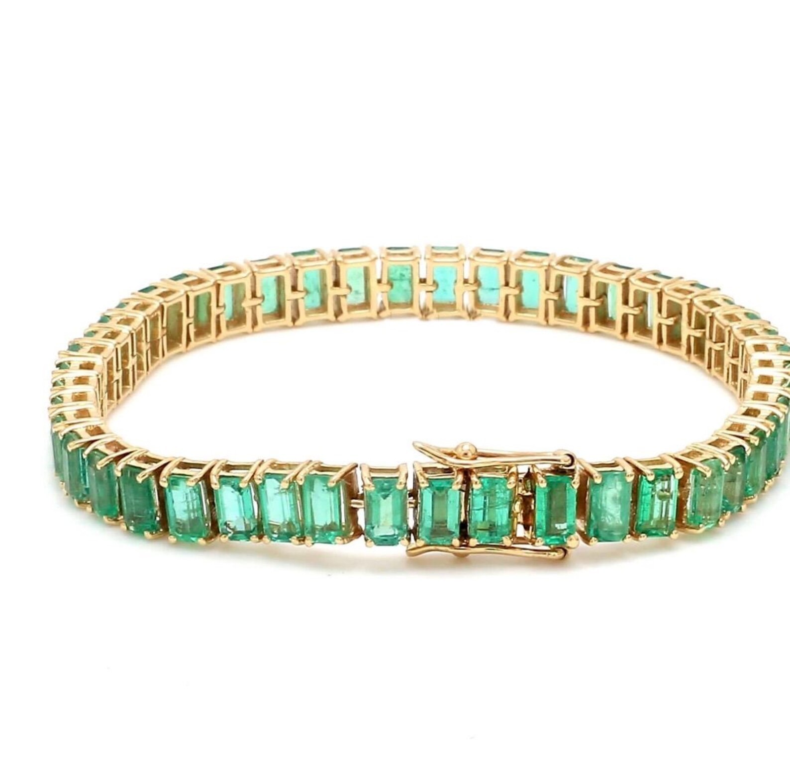 14k Solid Gold Natural Zambia Emerald Tennis Bracelet 7in Green Zambia Emerald