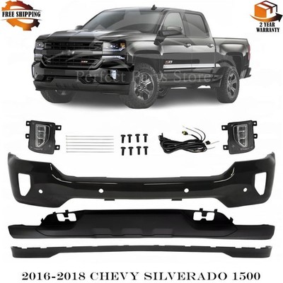 Front Bumper Primed & Fog Lights Kit For 2016-2018 Chevrolet Silverado 1500