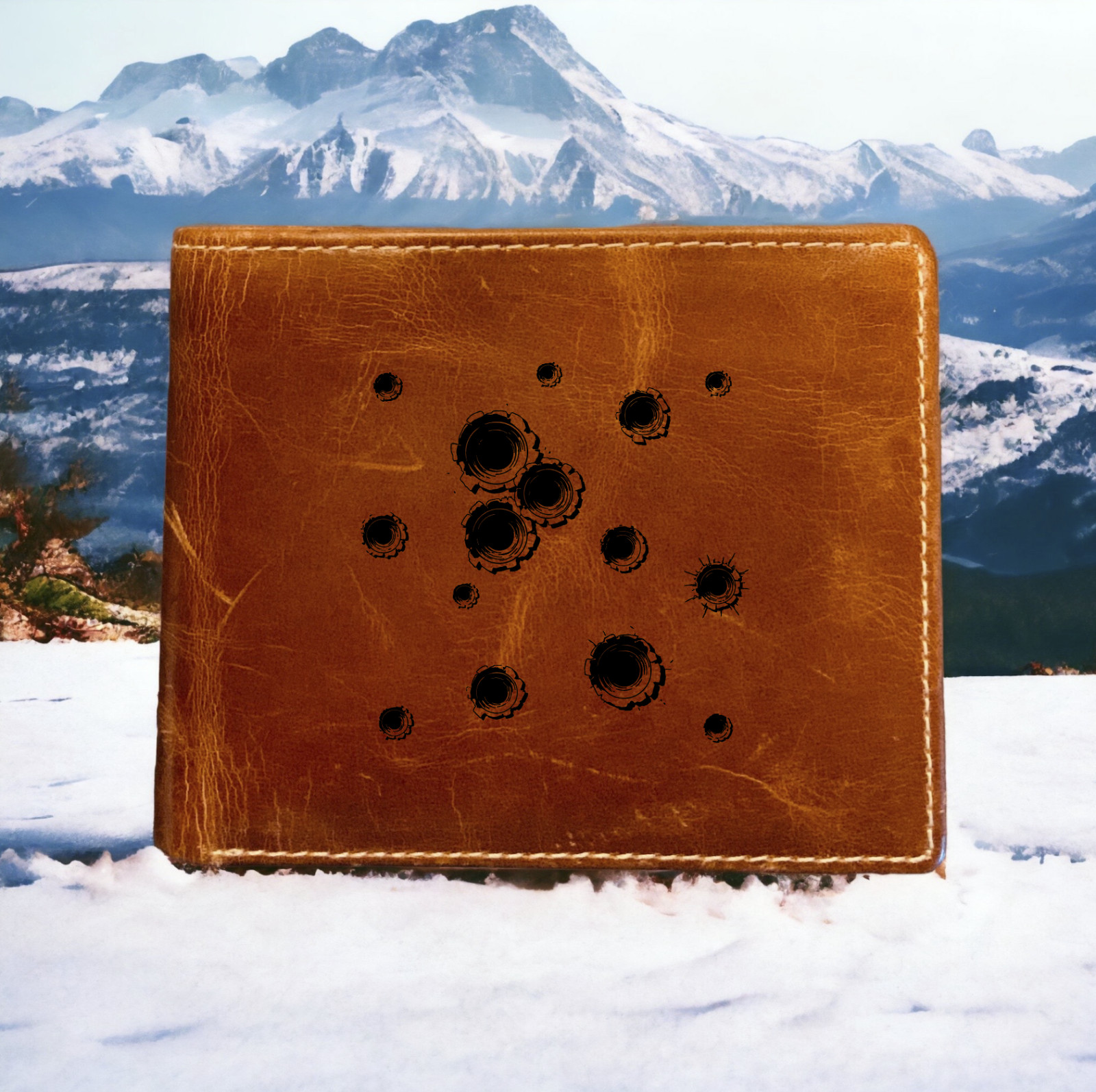 Bullet Holes Leather Wallet Bifold Premium Quality Buffalo Hunting Gift NEW