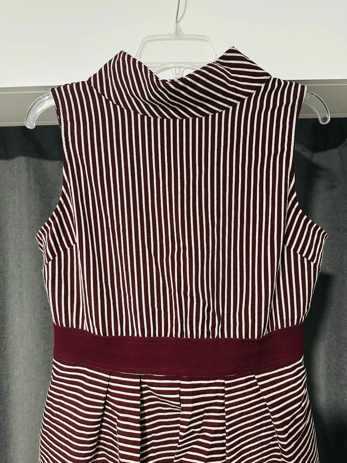 VETEMENTS Abito Eva Mendes NY & Co bordeaux a righe M a strati midi cocktail business