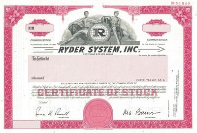 Ryder System, Inc. - 1955 dated Specimen Stock Certificate - Specimen Stocks &