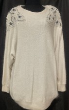 VTG 80s Newcomer Beaded Shoulder Sweater Off White Silk Angora Sz L 44