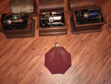 3 Antique Oak Cylinder Phonograph Record Players 1  horn  2 works free shiping