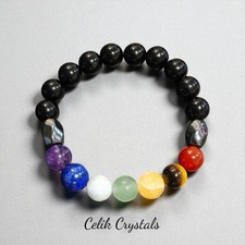 7 Chakra Bracelet 10mm Natural Stones - Black Tourmaline Hematite