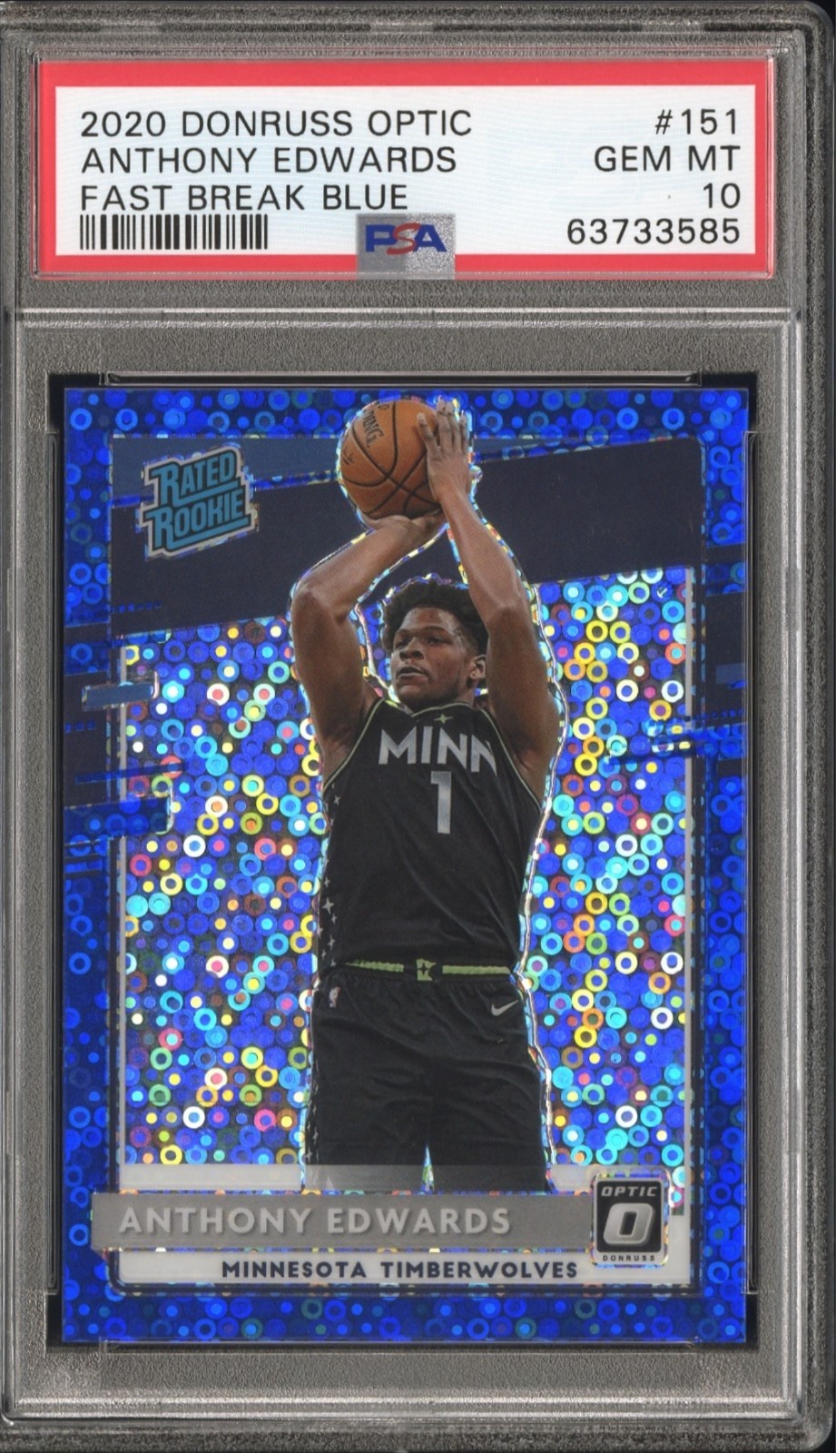 2020-21 Donruss Optic Rated Rookie Anthony Edwards #151 Blue FB /50 PSA 10 view 1