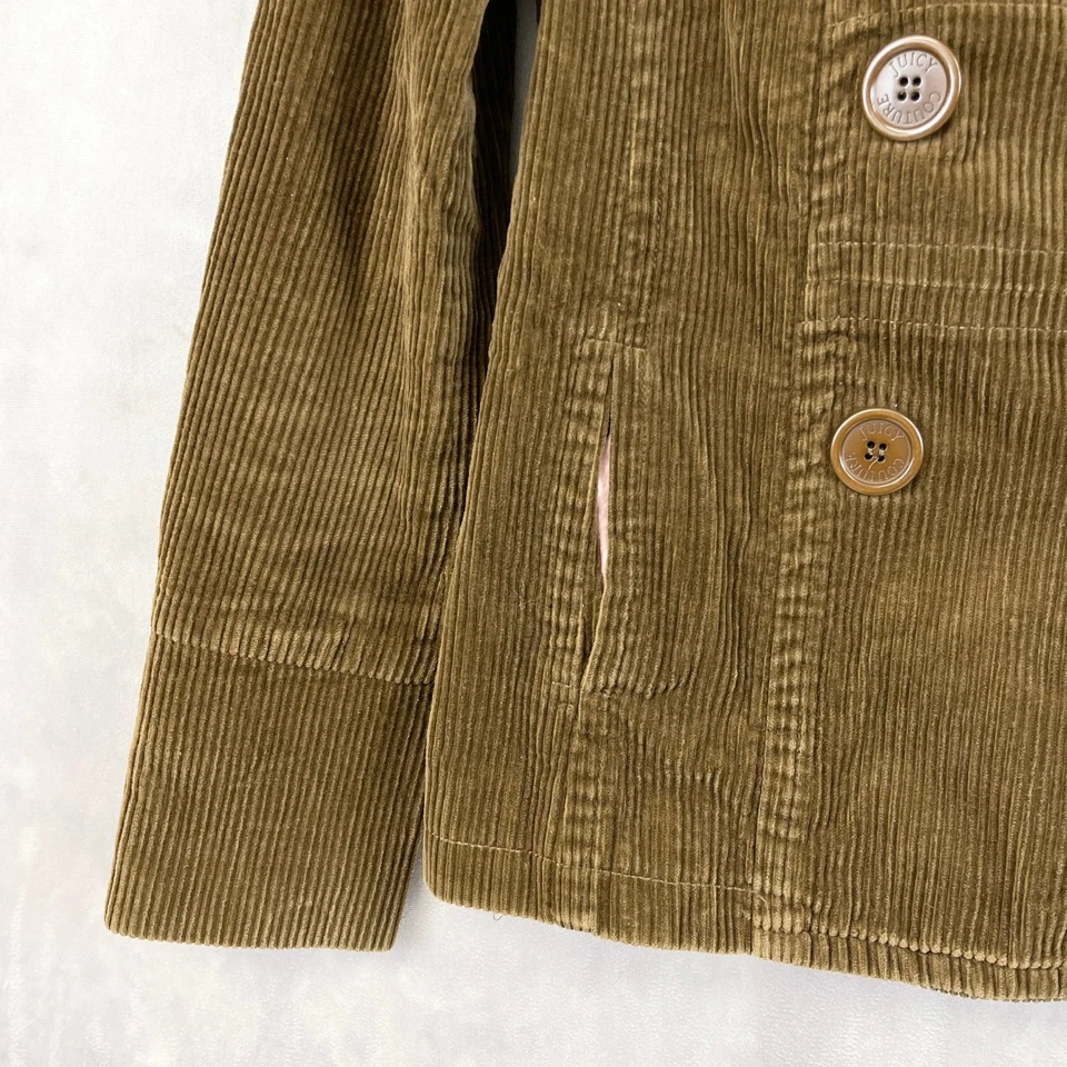 Abrigo de Colección Juicy Couture Mujer Guisante Pequeño Y2K Pana Marrón Preppy Retro Grunge Foto 3 de 4