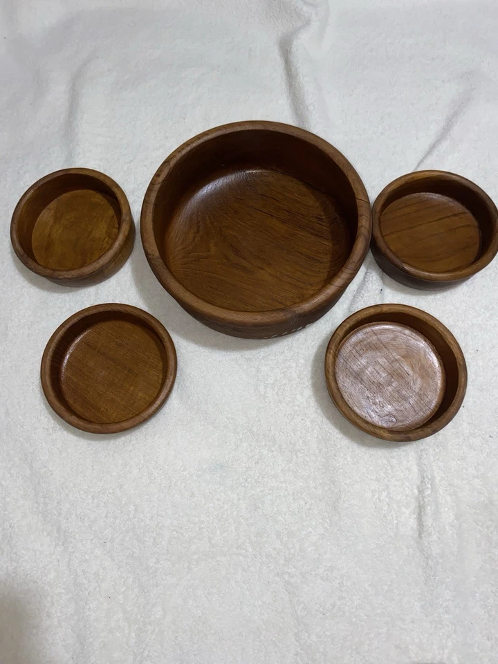 Juego de 5 cuencos de madera marrón para servir de madera natural Foto 3 de 4