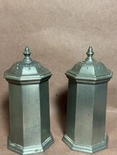 Vtg. Gorham Pewter Salt & Pepper Shakers Set  Octagonal Shape  PH57