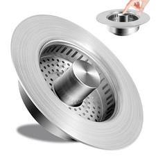 3 in 1 Kitchen Sink Drain Strainer Stopper Combo Pop Up Basket Stainless Steel