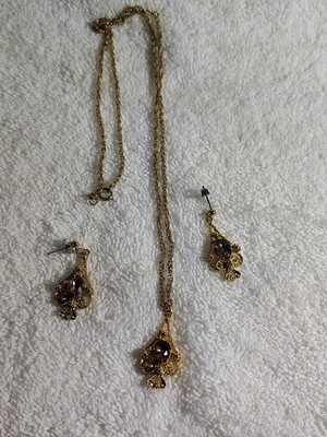 Women's Gold Tone Ace Of Spades Necklace And Earrings