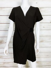The Vanity Room Womens Knit Faux Wrap Dress Size S Black V-Neck Back Zip NWT