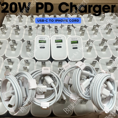 For iPhone 14 13 Type C Cable QC 3.0 PD 20W Fast Charger Power Adapter Block Lot