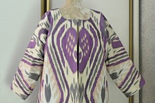 Uzbek Ikat Chapan Robe Handmade Boho Kimono Kaftan Cotton Purple OOAK Jacket