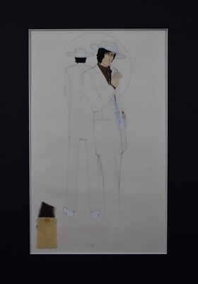 Geschnürter Samt Glücksspielanzug 1969. Gouache von Notiz Herrenmode Designer Stephen King