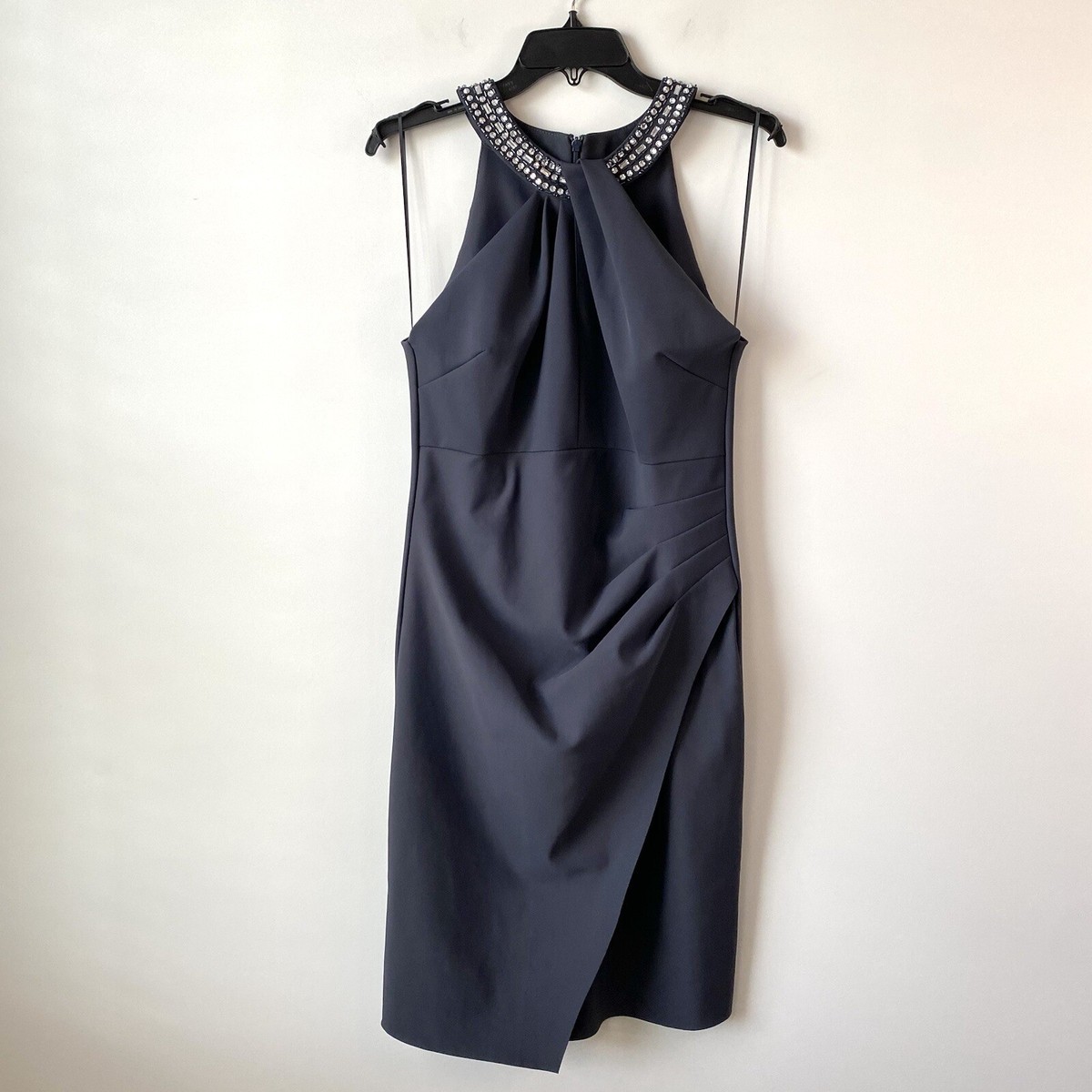 slim fit dress slacks Alex Evenings Womens Embellished Keyhole Sheath Dress Gray 6 main image 1