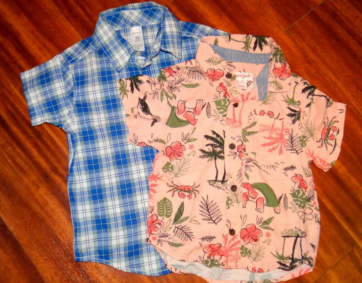 Lot of 2 Toddler Boys Collar Shirts Sz 3T Button Down Pink Floral