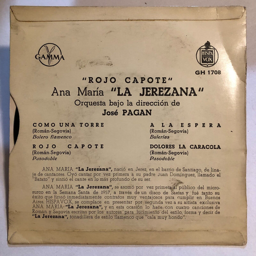 LA JEREZANA - ROJO CAPOTE - 7¨ EP, PS, SPANISH FOLK - Picture 2 of 4