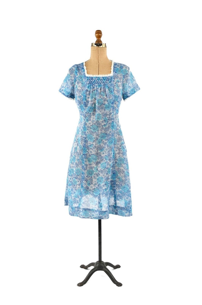 blue floral 50s dress Vintage 50s 60s Blue Floral Fit & Flare Midi Dress main image 0