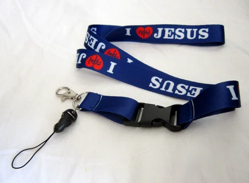 15" Blue I Love Jesus with White Letters Lanyard ID Badge Holder Keychain-New! - Picture 1 of 1