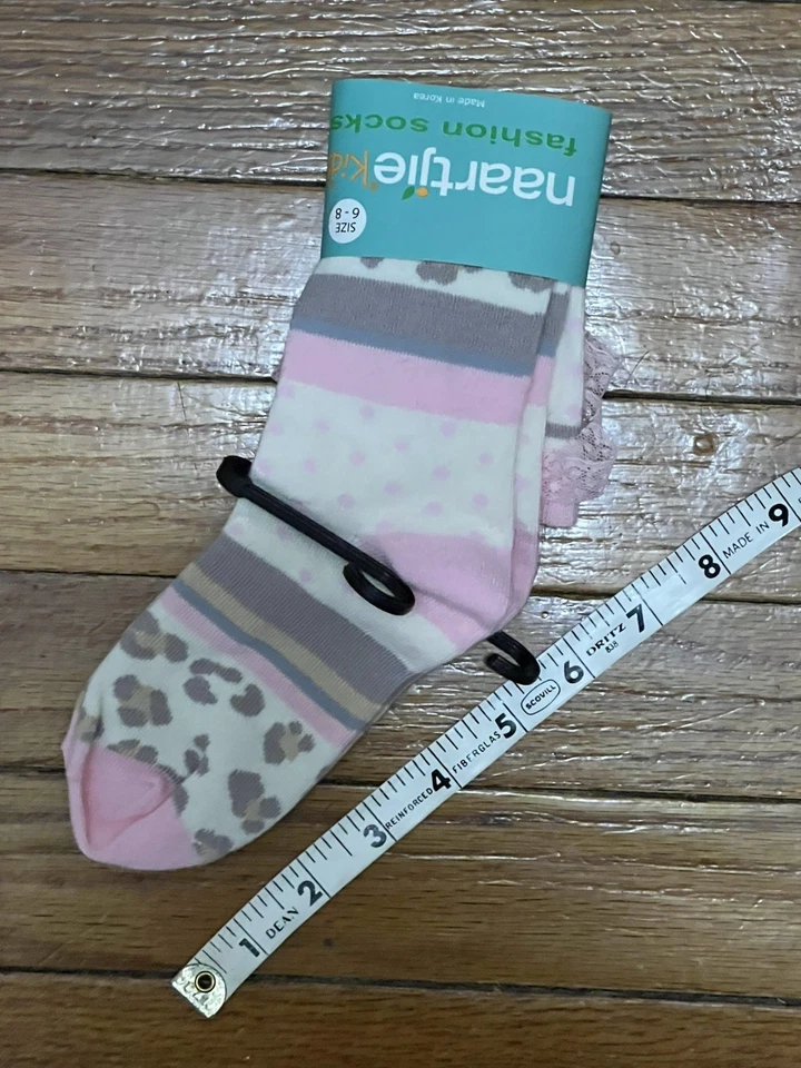 New NWT Naartjie Girls Socks 1 pair Size 6-8 Years Kitty Print Stripe - Image 4 of 4