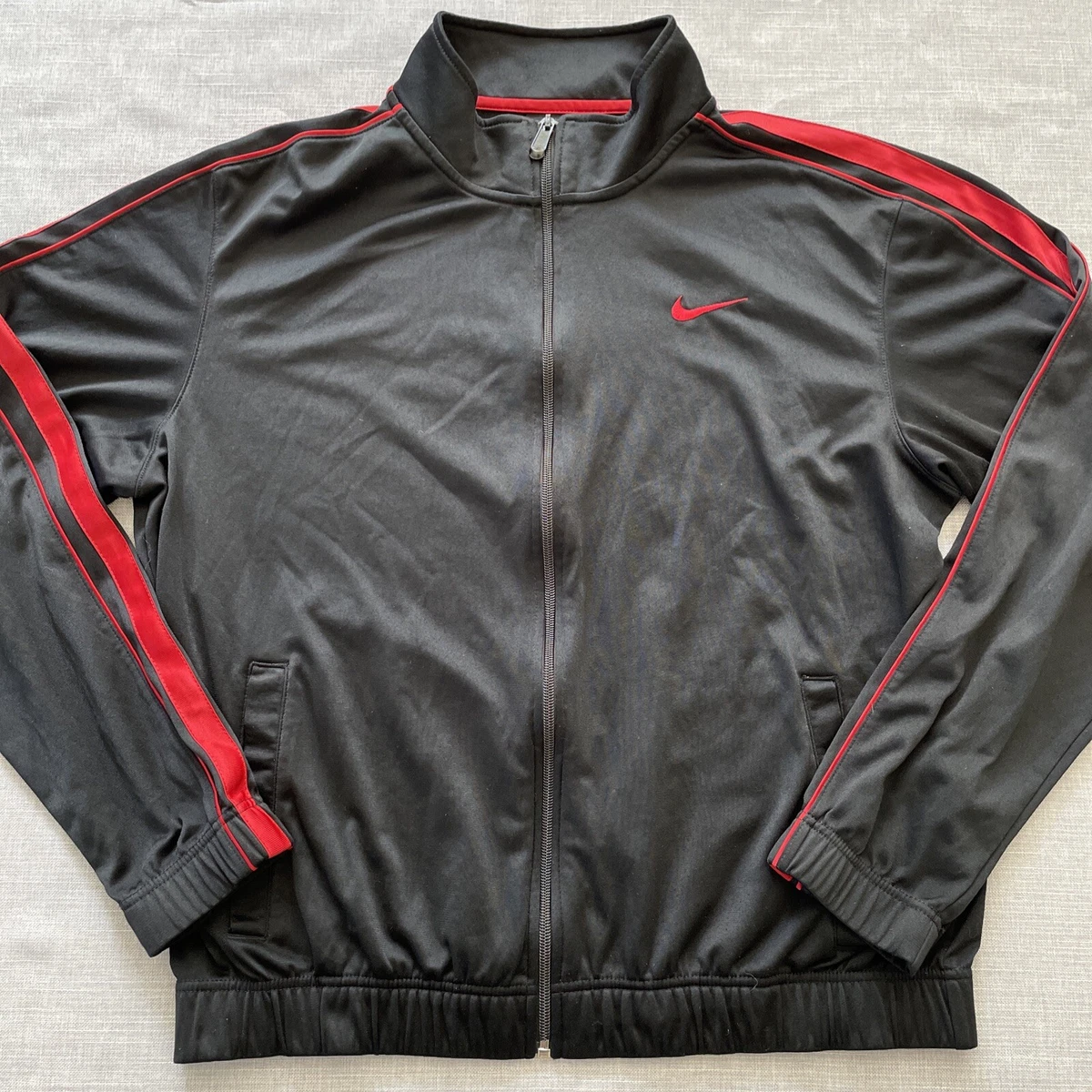 Nike Jacket Adult Medium Black Red Swoosh Logo Full Zip Track