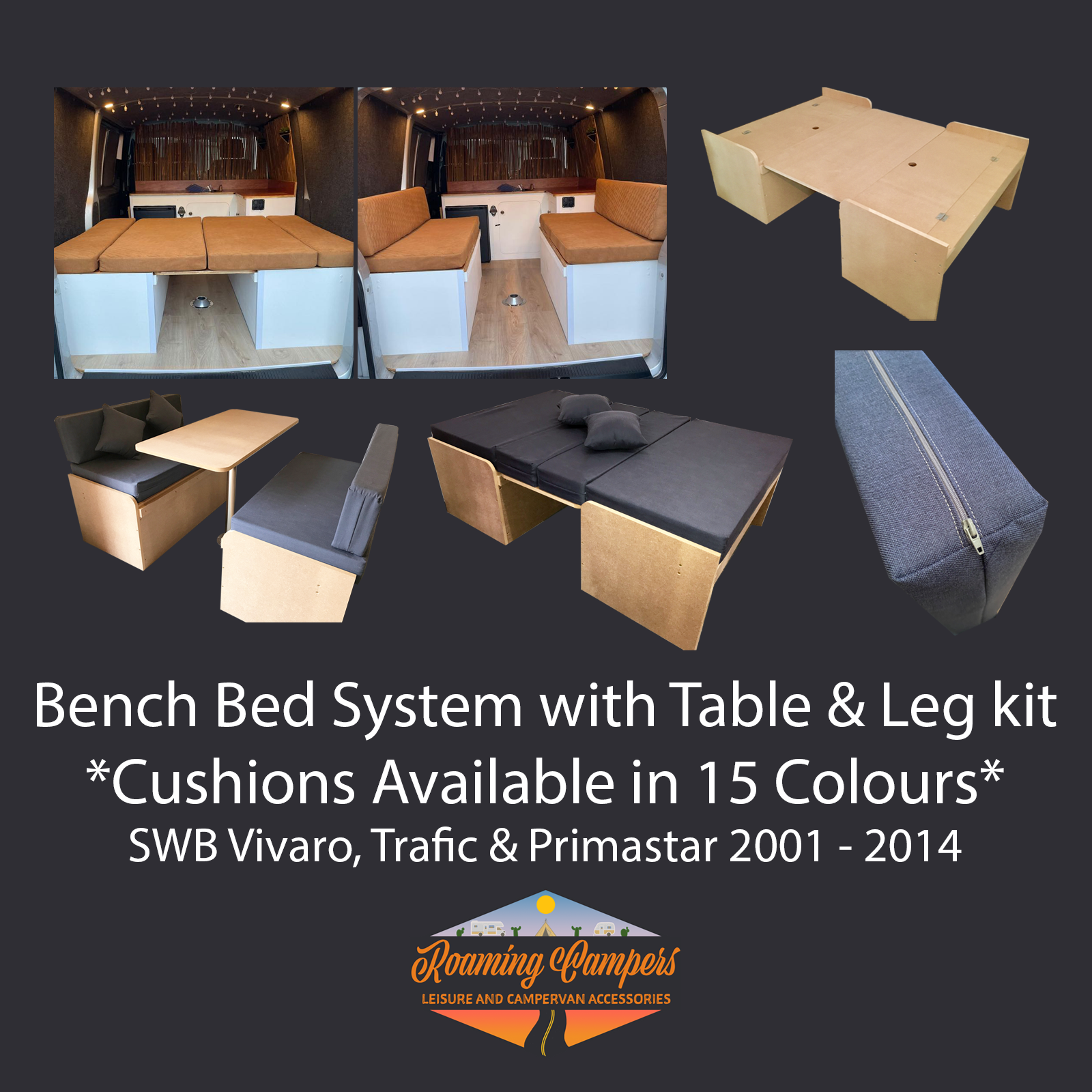 Vauxhall Vivaro MDF Campervan Bench Seat Bed & Table *OPTIONAL CUSHIONS