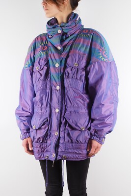 ellesse 紫色ファー付きダウンジャケット Ellesse Vintage Women's Purple Violet Puffer Ski Shimmer