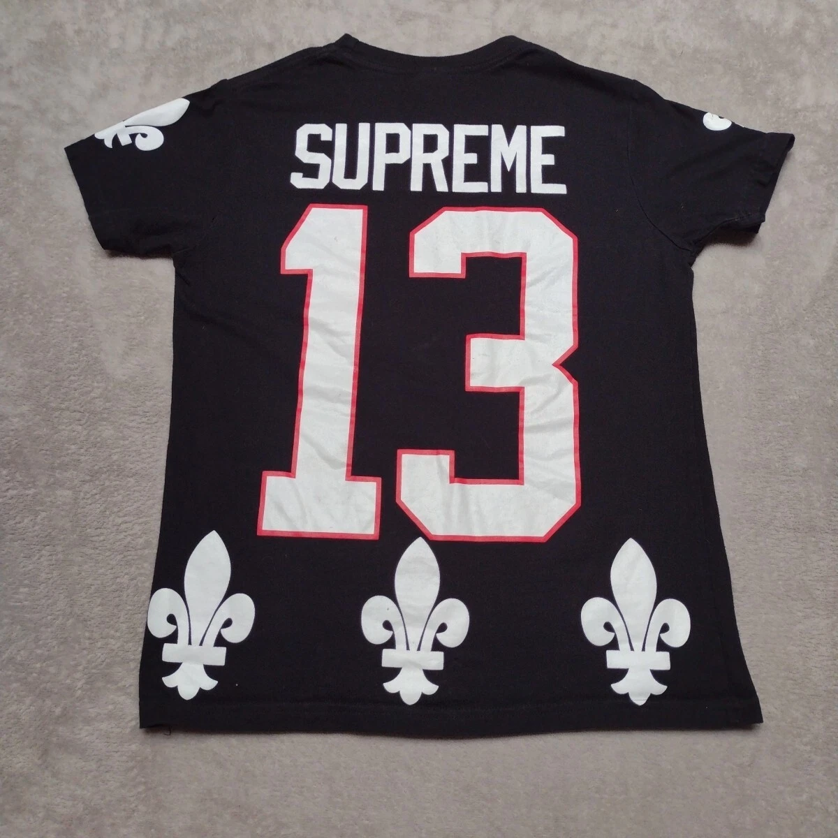 T shirt Supreme Fleur De Lis 13 jeunesse taille XL noir 2 faces fabriqué aux USA